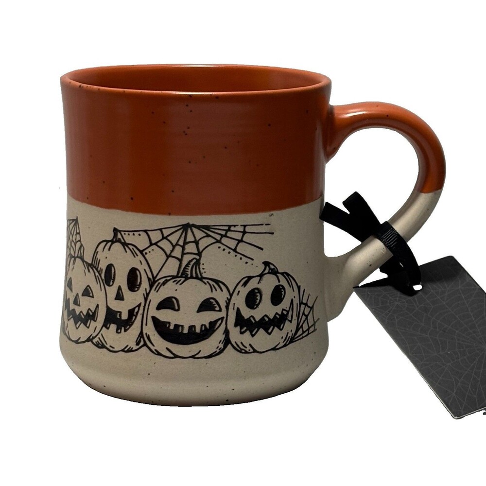 Cobwebs & Cauldrons Jack-o'- Lanterns Halloween Ceramic Travel Mug with Lid